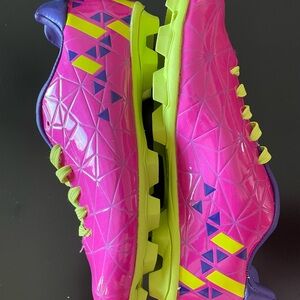 Bright Pink Kids Soccer Cleats with Yellow Accents Girls 6